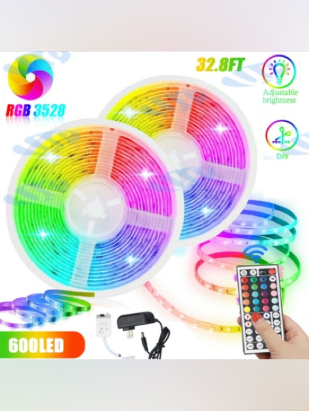 RGB LED Strip Lights 32.8ft - Multicolor Flexible Tape for Home Party Supplies